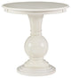 Modern Farmhouse Side Table, Turned Pedestal Base With Round Wooden Top, Cream