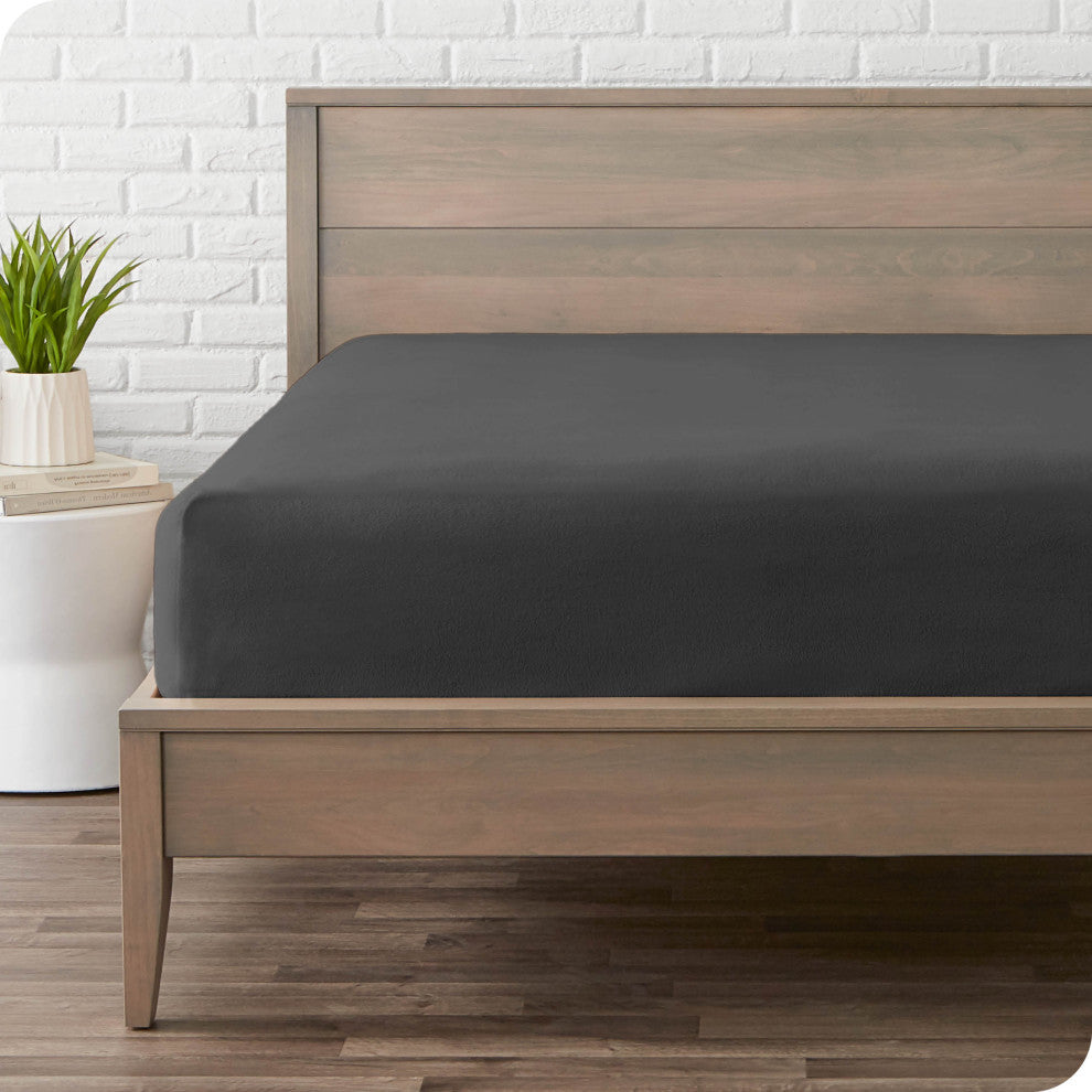 Bare Home Fleece Fitted Bottom Sheet, Grey, Full