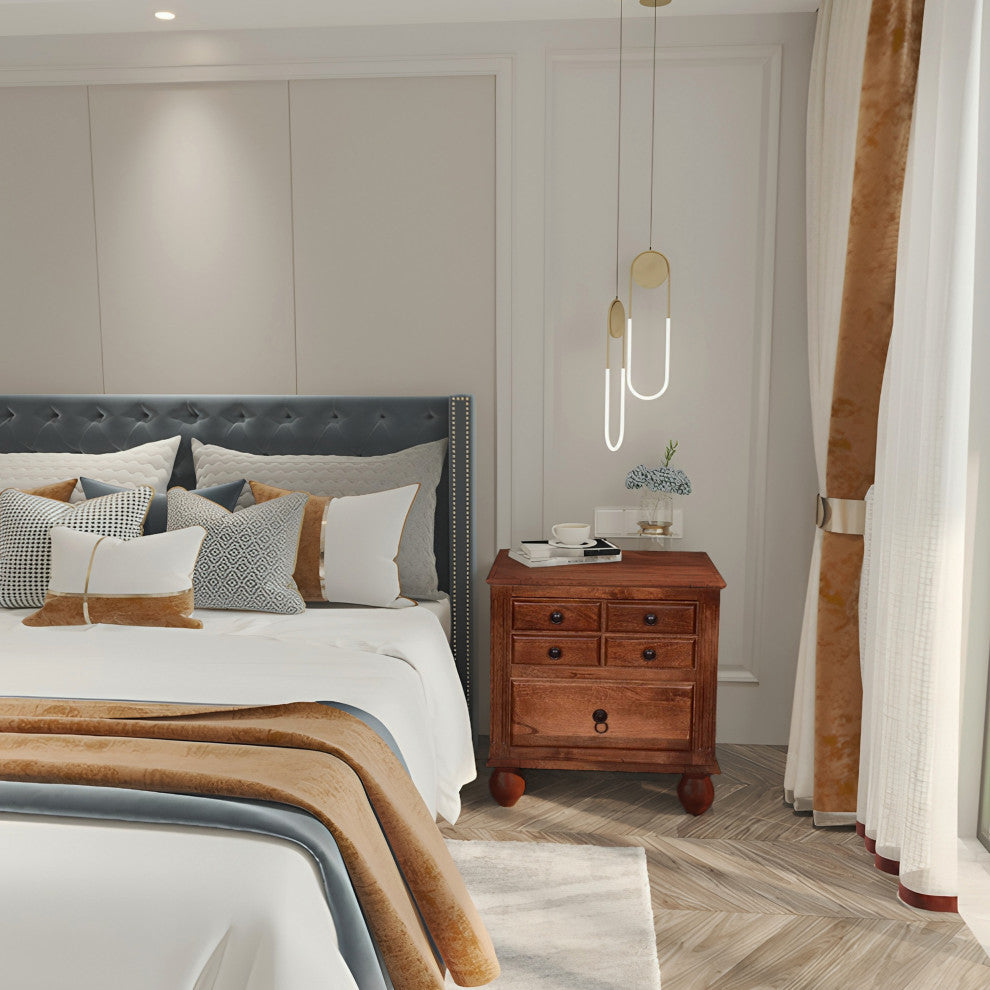 Gabrielle II Transitional Nightstand, Cherry Finish