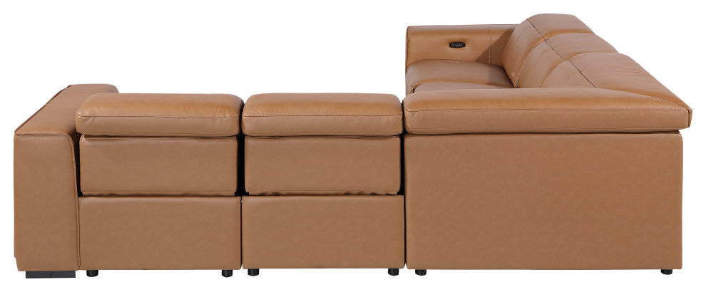 Niccolo Italian Leather 5-Piece L-Shaped Power Reclining Sectional, Cognac