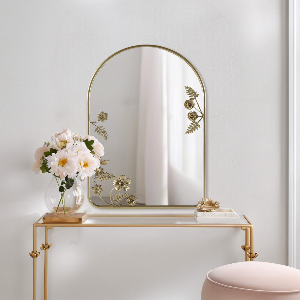 Madison Park Adaline Arched Metal Floral Wall Mirror, Gold 29.75"H
