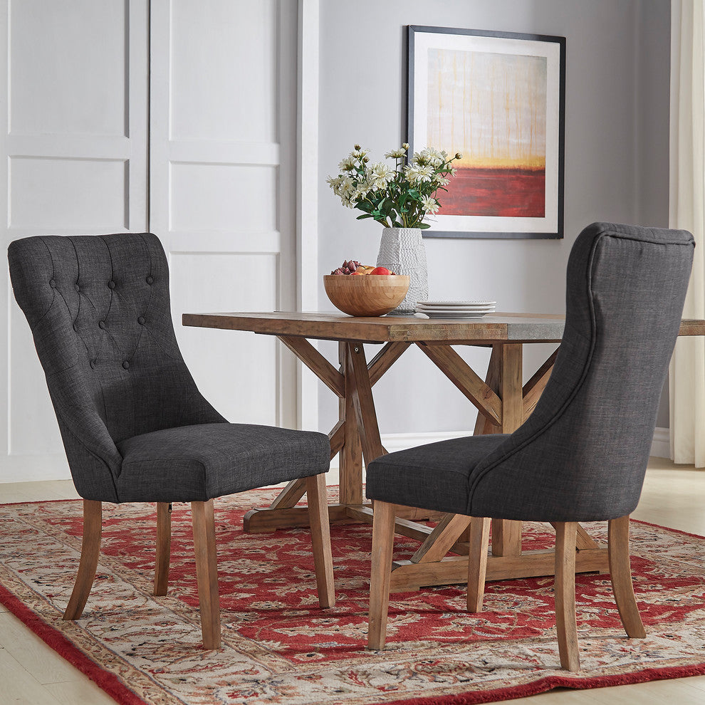 Keighley Button Tufted Hourglass Dining Chair, Set of 2, Dark Grey