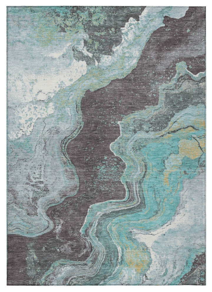 Machine Washable Indoor/Outdoor Chantille ACN1907 Teal 9' x 12' Rug