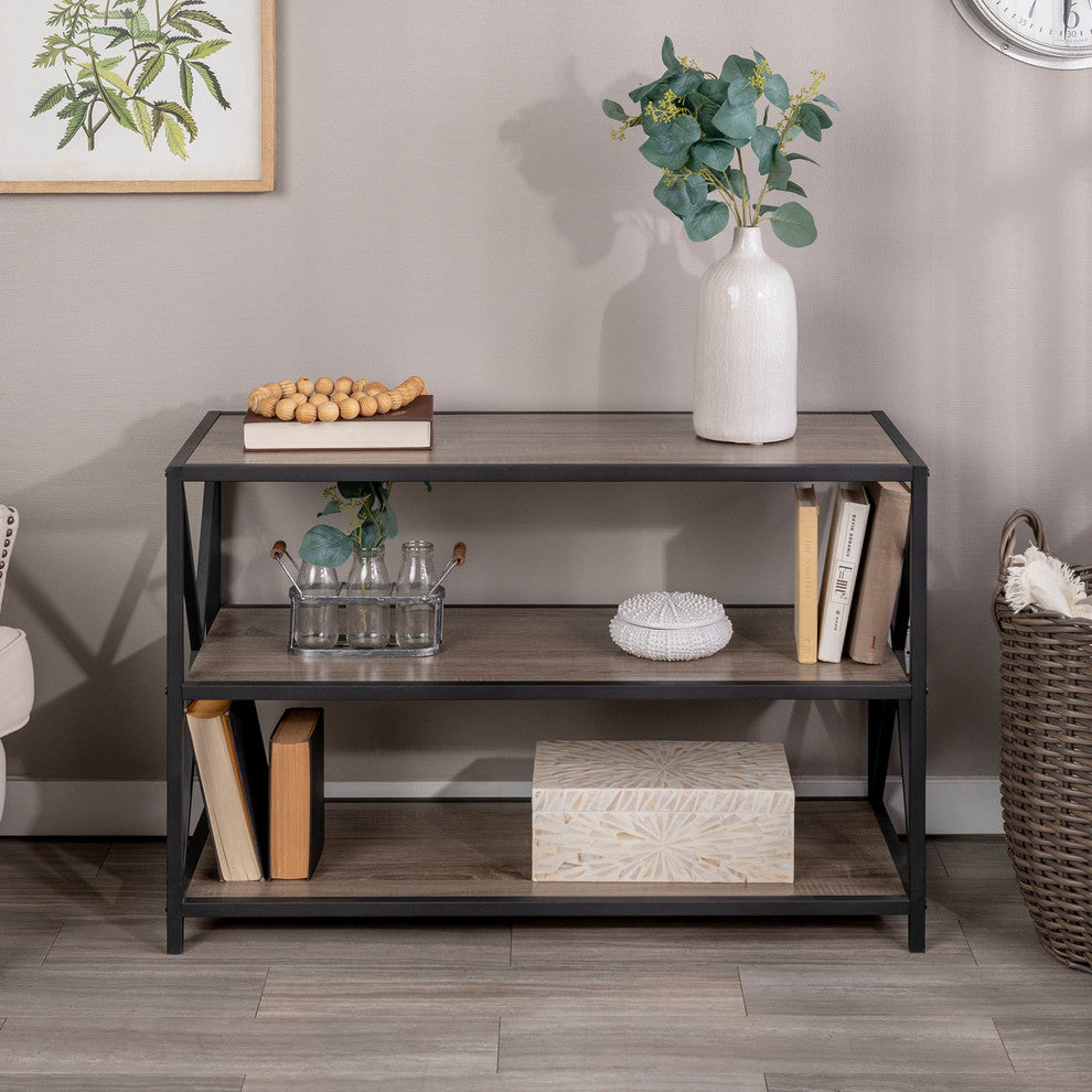 X Frame 40" Industrial Wood Bookshelf - Driftwood