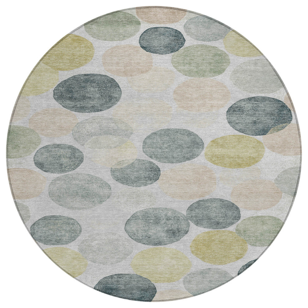 Machine Washable Indoor/Outdoor Chantille ACN1898 Gray 8' x 8' Round Rug