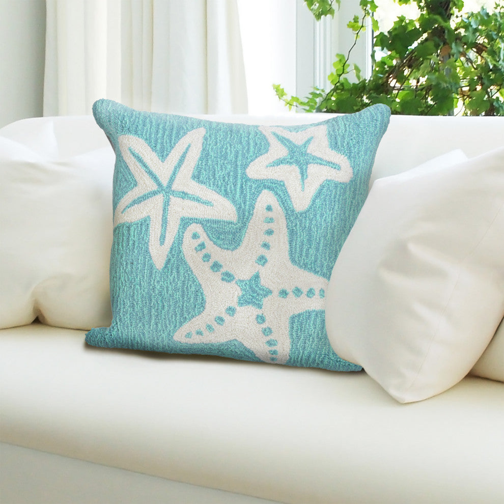 Frontporch Starfish Indoor/Outdoor Pillow 18" Square, Aqua