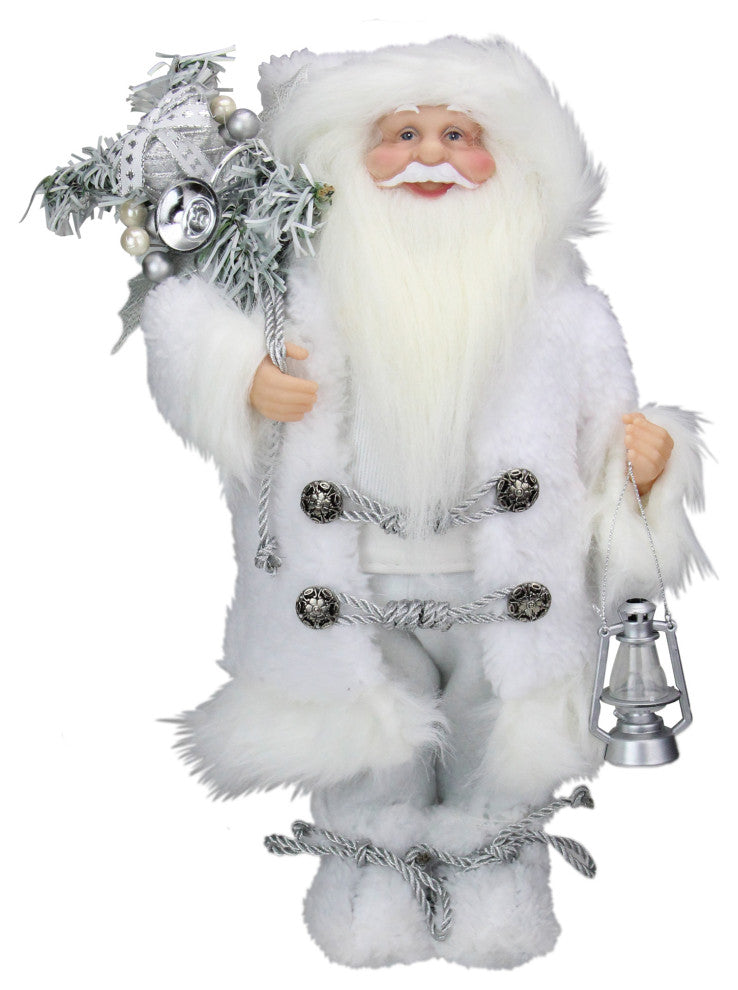 12" White and Silver Santa In With Lamp and Bag