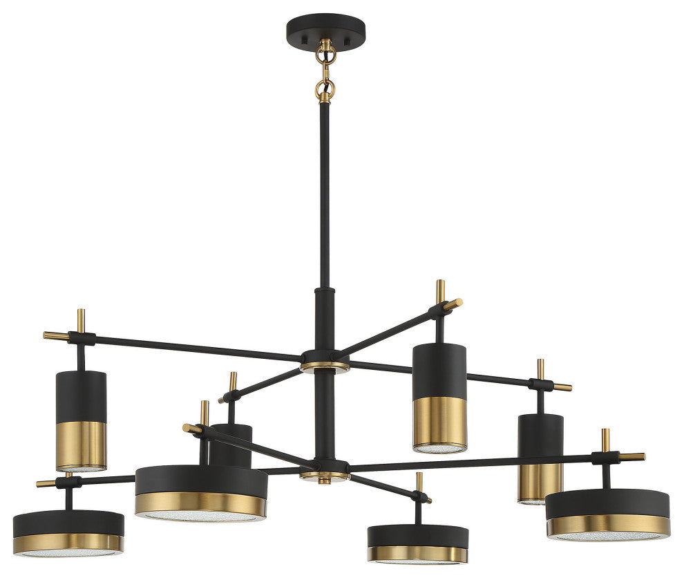 Ashor 8-Light LED Chandelier, Matte Black With Warm Brass Accents