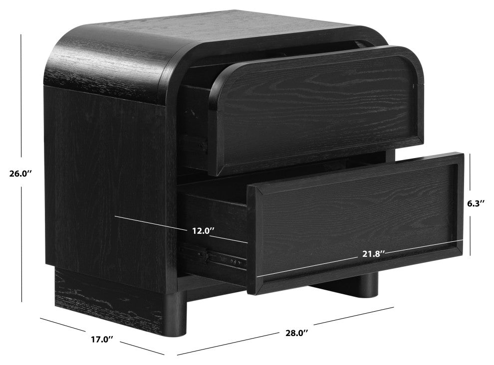 Safavieh Couture Dinah 2 Drawer Wood Nightstand, Black