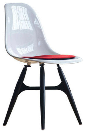 ZigZag Chair, Red, White Powder-Coated Metal Cross, Stained Walnut Wood