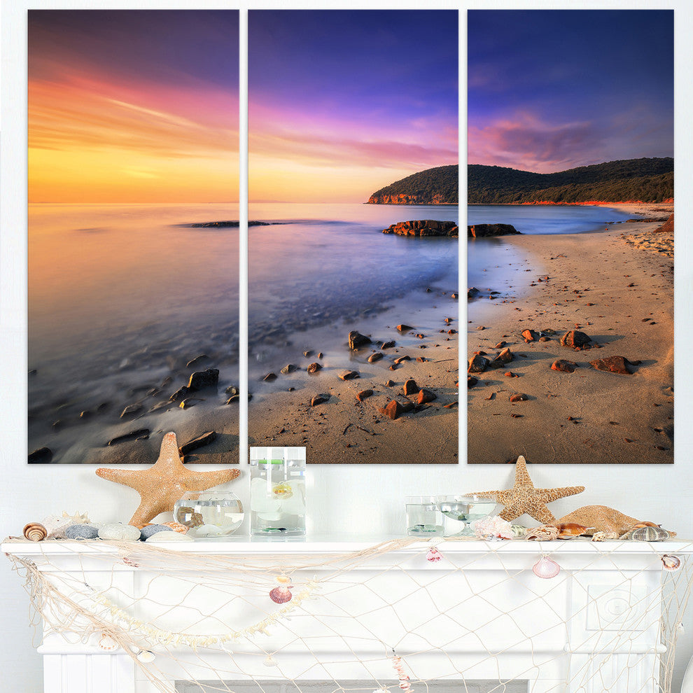 "Sunset in Cala Violina Bay Beach" Metal Wall Art, 3 Panels, 36"x28"