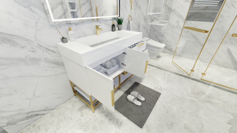 Madison 48" Free Standing Vanity with Reinforced Acrylic Sink, High Gloss White