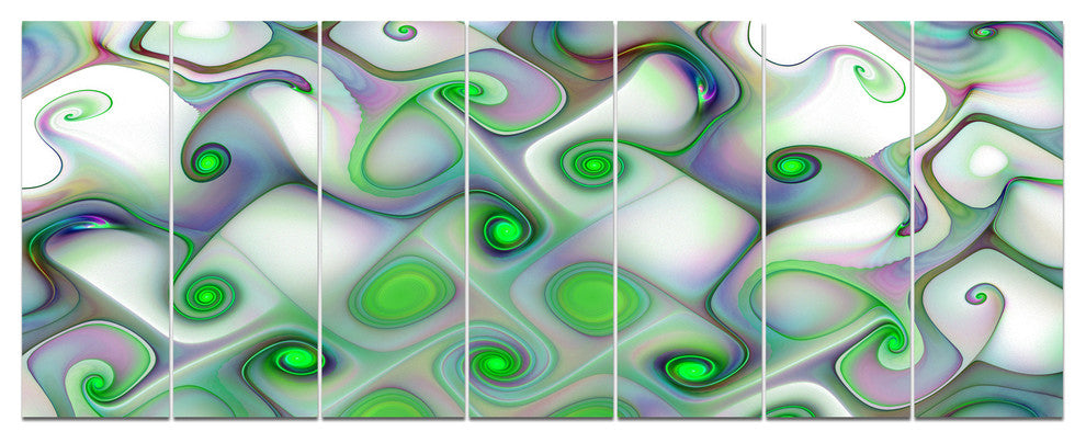 White Green Pattern with Swirls, Abstract Wall Art Canvas, 83"x32", 7 Panels
