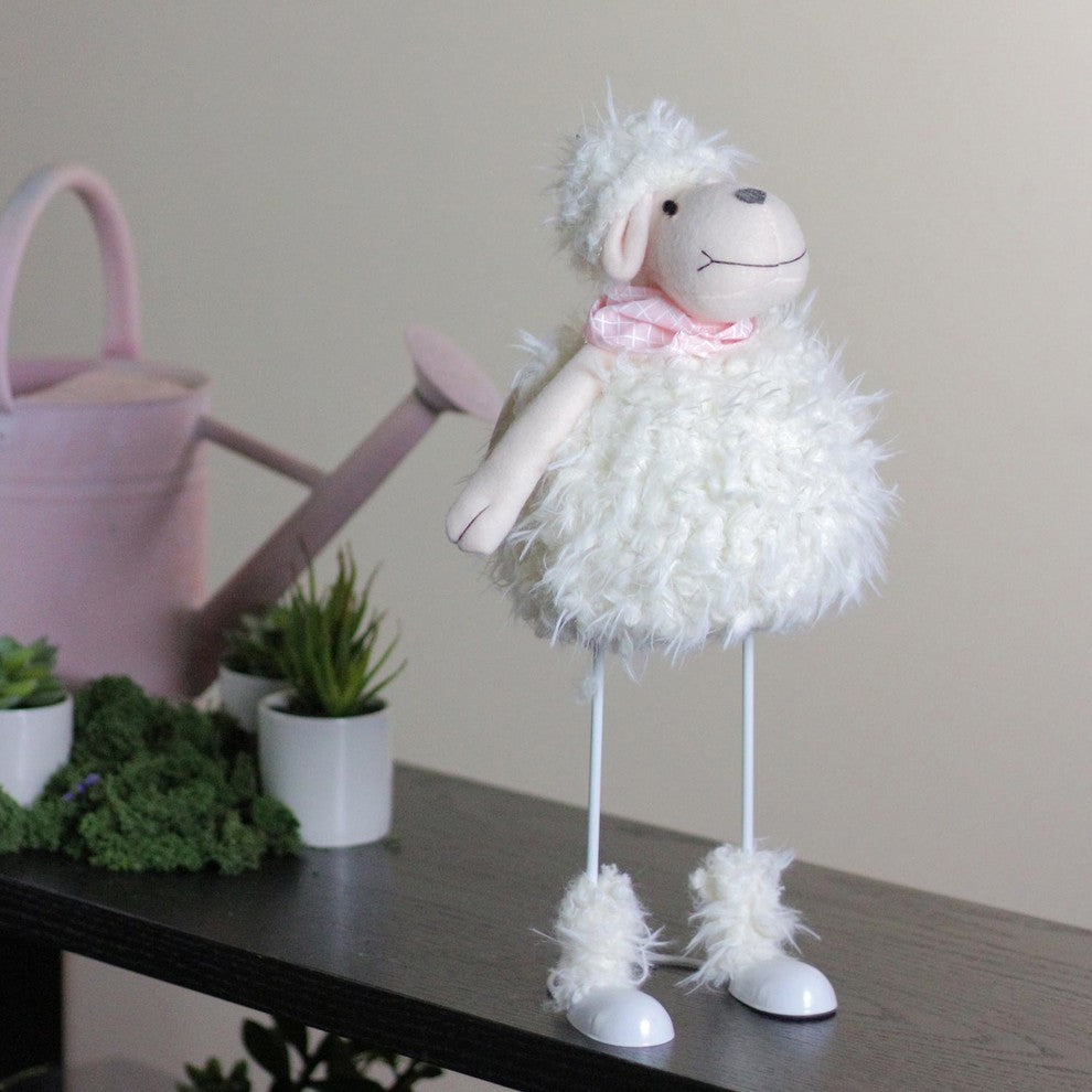 16" White Shaking Sheep With Pink Bandanna Easter Spring Tabletop Decor
