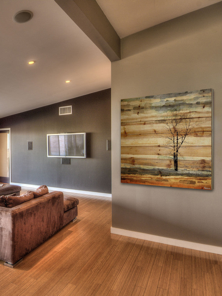 "Tree Stands Alone" Print on Natural Pine Wood, 32"x32"