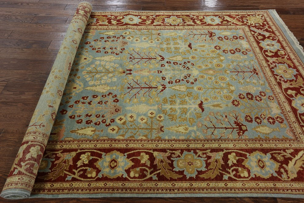 Peshawar Quality Tree Of Life Blue Chobi Hand-Knotted Wool Rug, 6'x10'