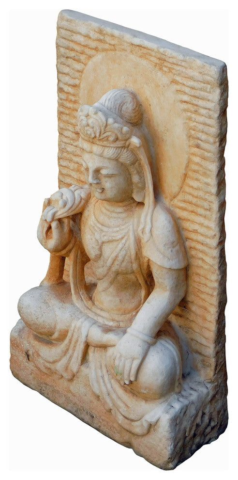 White Marble Stone Sitting Kwan Yin Tara Bodhisattva Statue