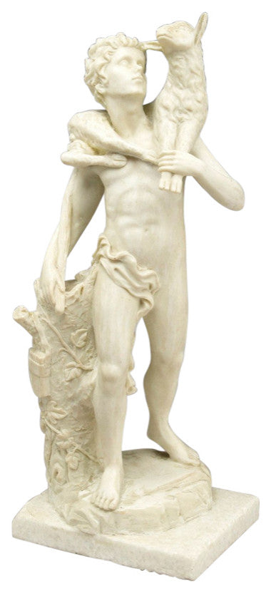 Resin Boy Carrying Lamb Figurine, Off white