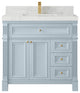 Paris 36" Center Sink Bathroom Vanity, Blue Heather 2" Calacatta Nuvo