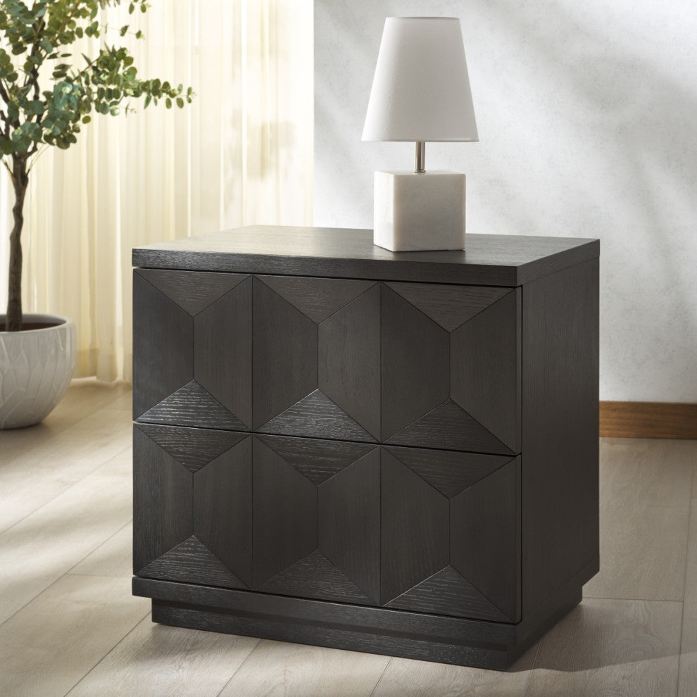 Safavieh Couture Deziree Wood 2 Drawer Nightstand, Black
