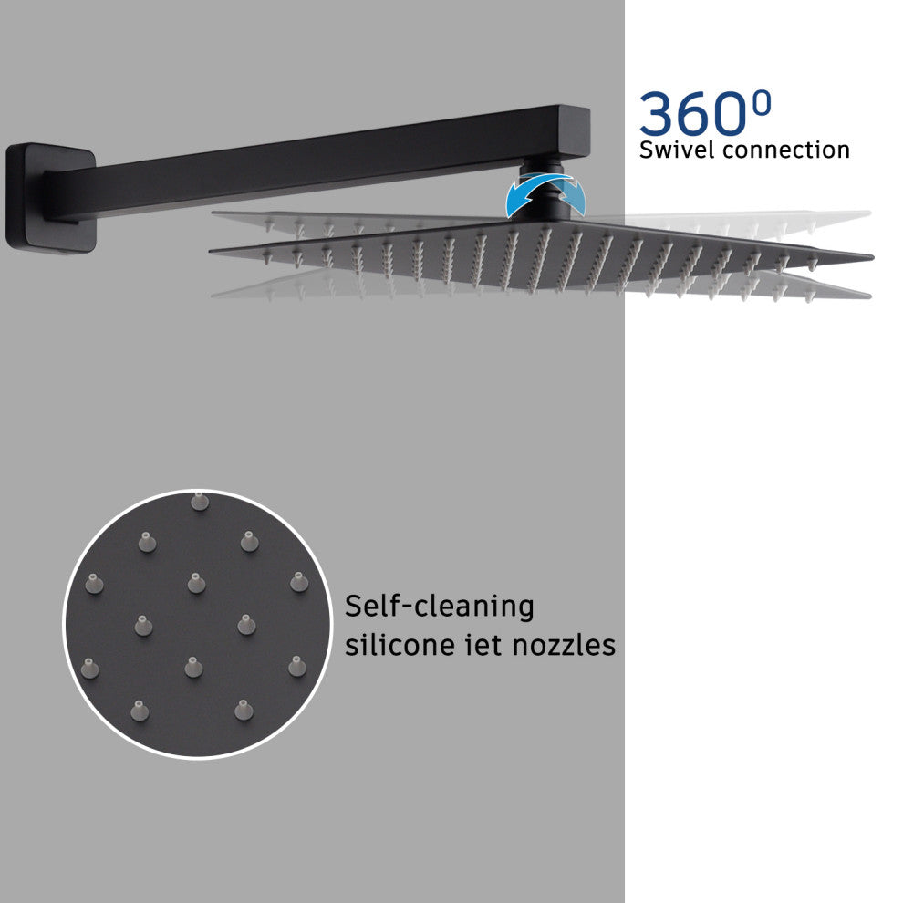 CASAINC 10" Luxury Wall Mounted Shower System Set w Sliding Handheld Rod, Matte Black