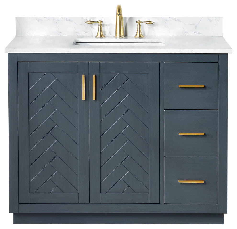 Gazsi Charcoal Blue Bathroom Vanity Set, 42", Without Mirror