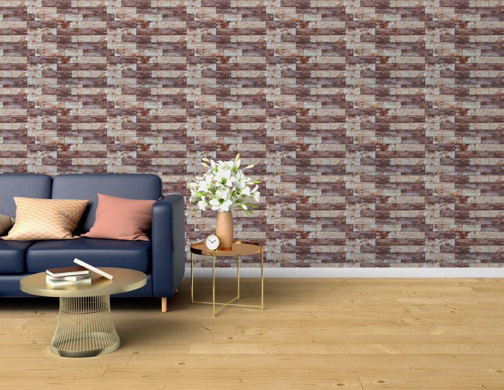 Beige Brown White Faux Brick 3D Wall Panels, Set of 10, Covers 58 Sq Ft