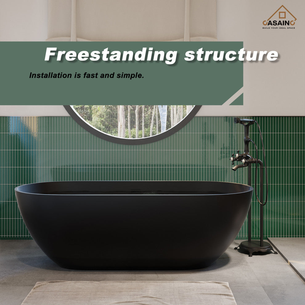 59in Solid Surface Freestanding Bathtub in Matte Black, 59in
