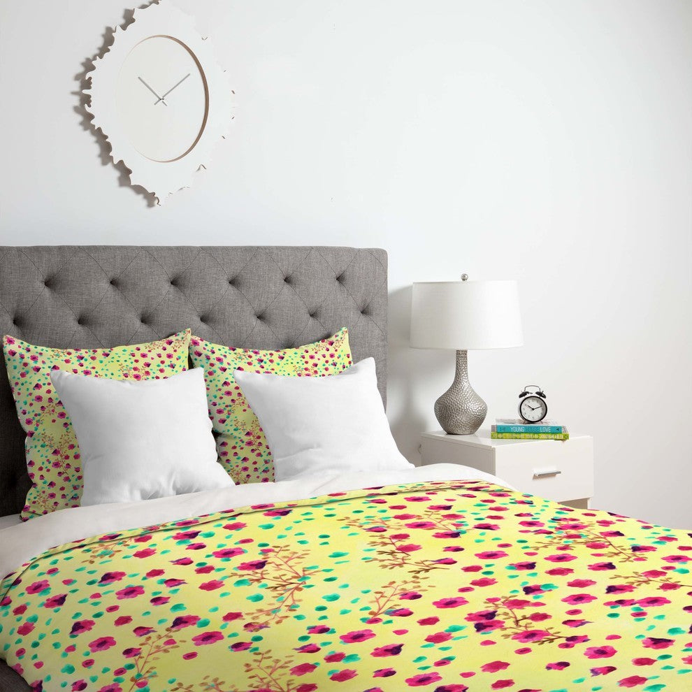 Deny Designs Joy Laforme Wind Swept Floral Lime Duvet Cover - Lightweight