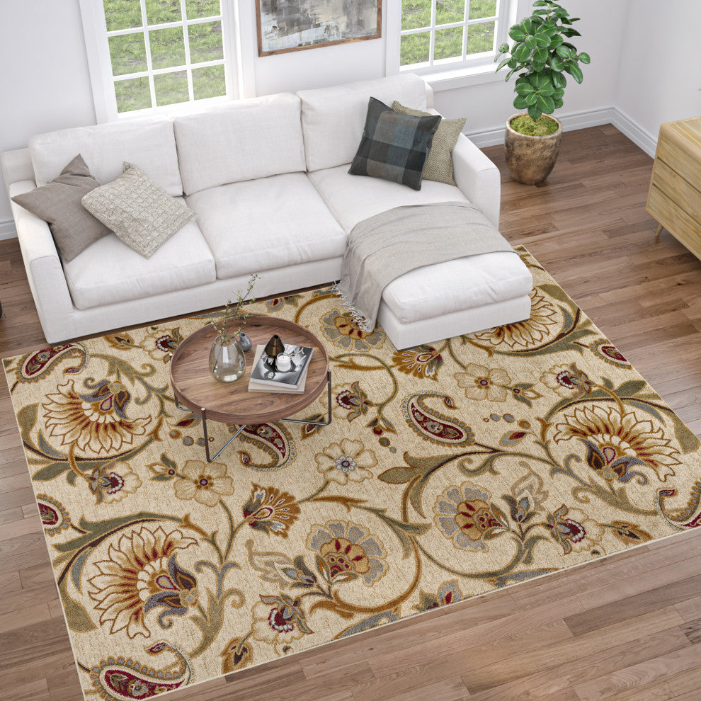 Fairfield Transitional Floral Beige Rectangle Area Rug, 8' x 10'