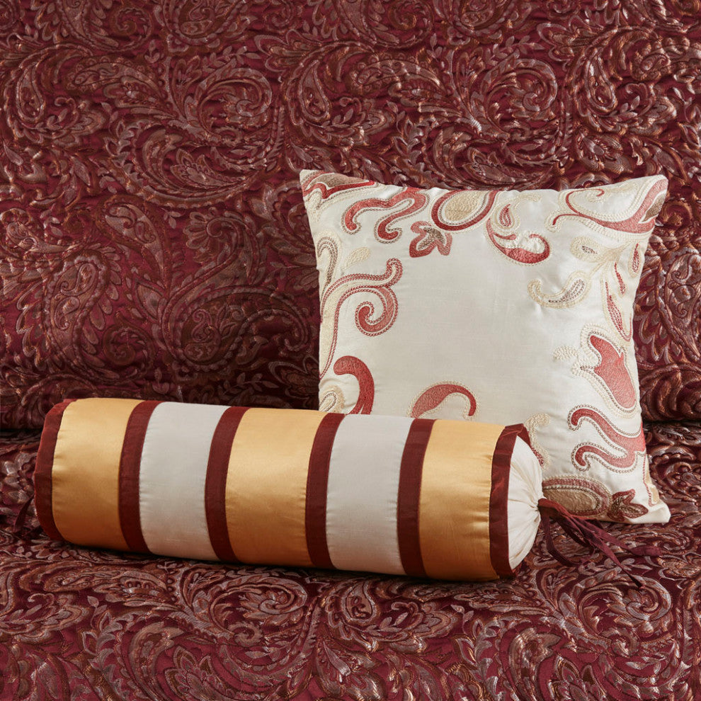 Madison Park Aubrey 5 Piece Reversible Jacquard Bedspread Set, Burgundy