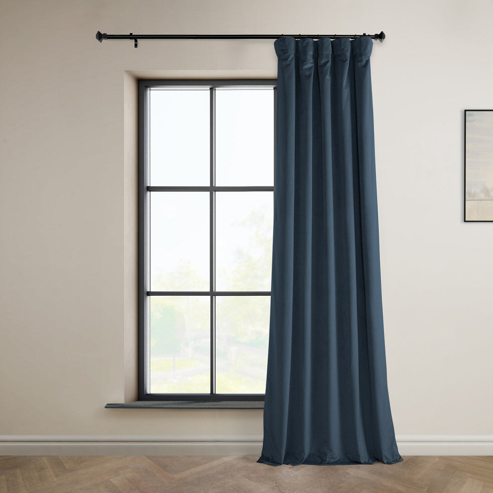 Heritage Plush Velvet Curtain Single Panel, London Blue, 50"x96"