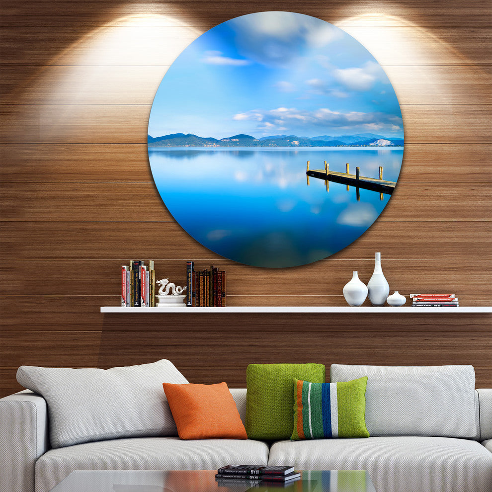 Cloudy Sky Over Blue Sea, Seascape Photo Round Wall Art, 23"