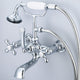 Vintage 7" Spread Wall Mount Tub Faucet & Handheld Shower, Cross handles