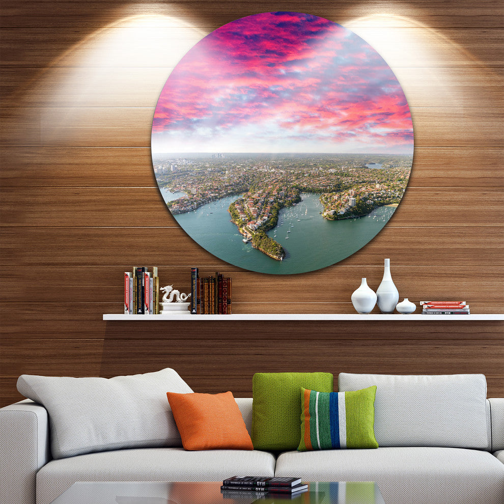 Sydney Under Red Cloud, Cityscape Photo Large Disc Metal Wall Art, 38"