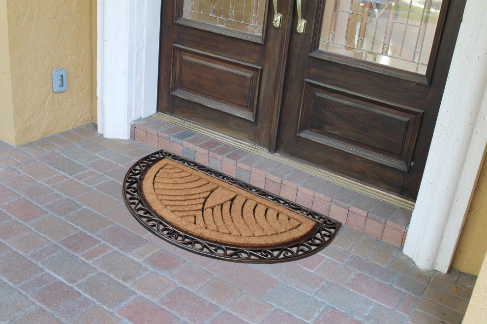 A1HC Handcrafted Elegant Half Round Rubber and Coir, Double Doormat, 30"x48"