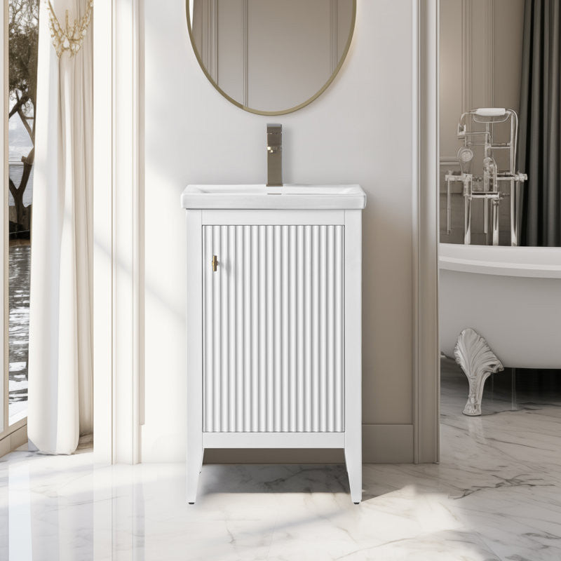 Vanity Art Freestanding Vanity, White, 20", Single Sink, Golden Brushed