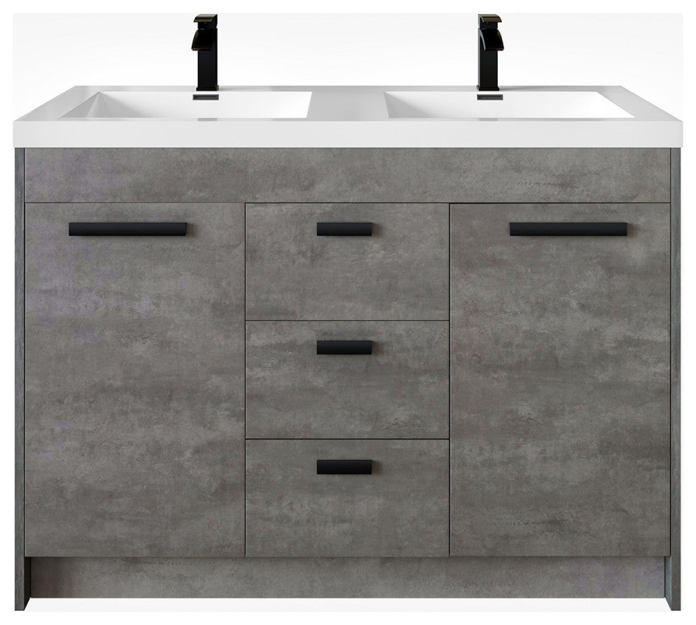 Eviva Lugano 48" Cement Gray Modern Double Sink Bathroom Vanity