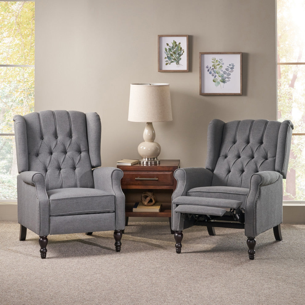 GDF Studio Xanthe Tufted Fabric Recliner, Set of 2, Charcoal and Dark Brown