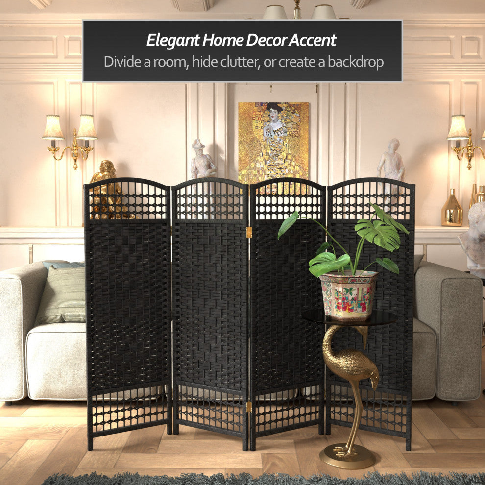 4' Tall Fiber Weave Room Divider, Black, 4 Panels
