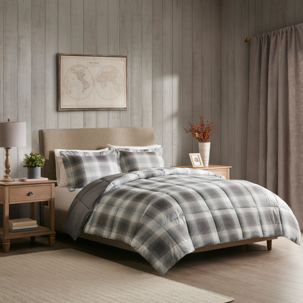 Woolrich Woodsman Plaid Soft Spun Comforter Mini Set, Liber Grey