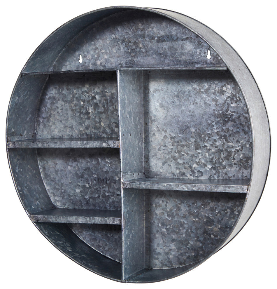 18" Galvanized Circular Metal Wall Mounted Shelf With Four Tier Shelves