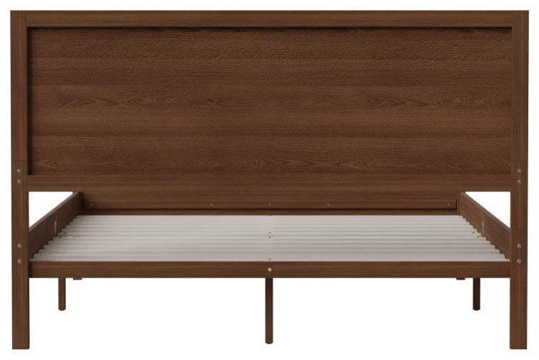 Kingston Solid Wood Platform Bed with Wooden Slats and Headboard, Brown, Queen