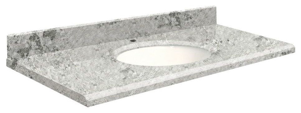 Quartz 25"x19" 1 Sink Vanity Top, White Bowl, Winter Wonder, Single Hole