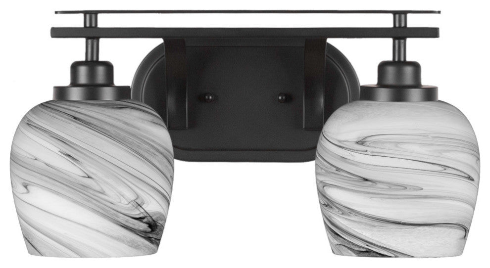 Odyssey 2 Light Bath Bar In Matte Black Finish With 6" Onyx Swirl Glass