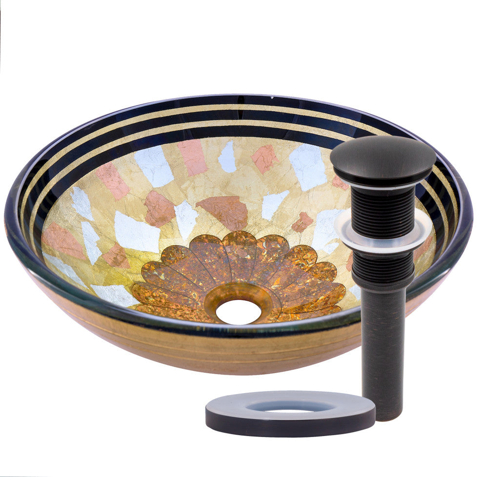 Celebrazione Glass Vessel Sink and Drain, Oil Rubbed Bronze
