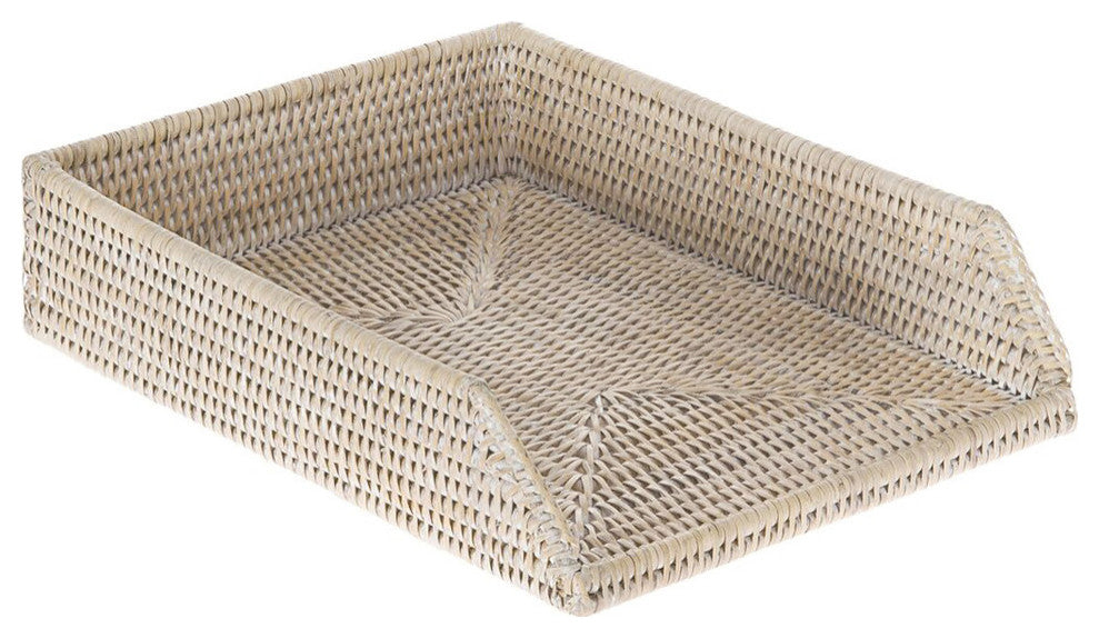La Jolla Handwoven Rattan Stackable Letter Tray, White Wash