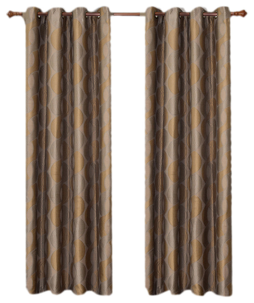 Savanna Jacquard Grommet Curtains, Set of 2, Gold, 104"x63"
