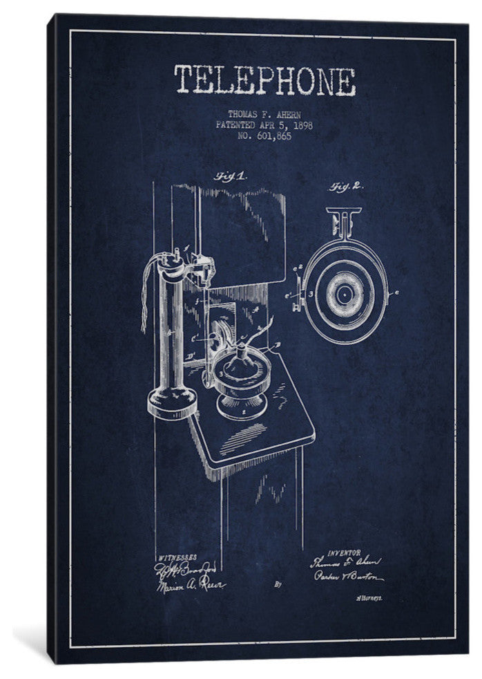 "Ahern Telephone Blue Patent Blueprint" by Aged Pixel, 40x26x1.5