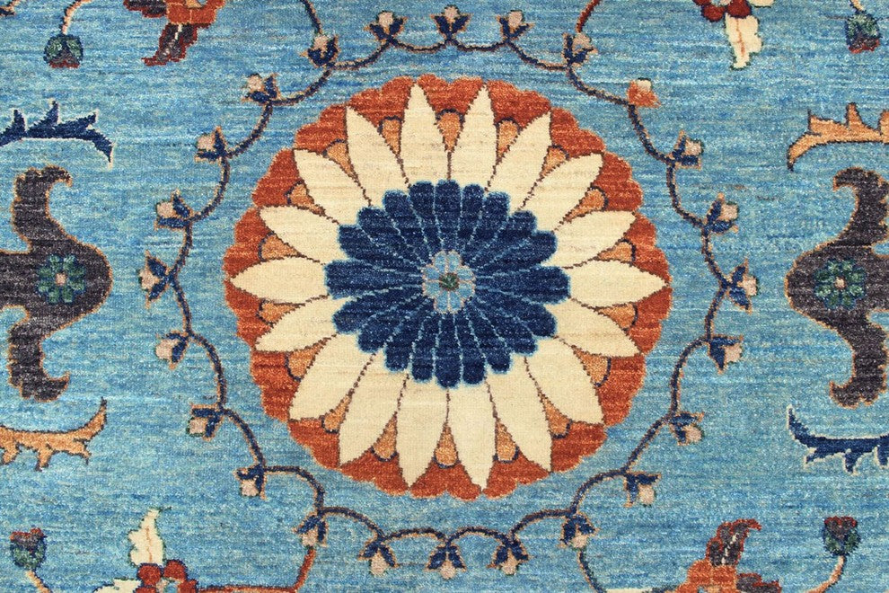 Fine Chobi Nazim Light Blue/Rust Rug, 9'x12'